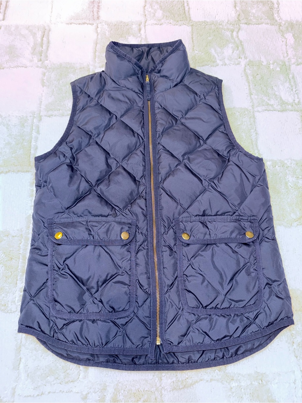 J. Crew Quilted Navy Puffer Vest with Gold-Tone Zipper size s